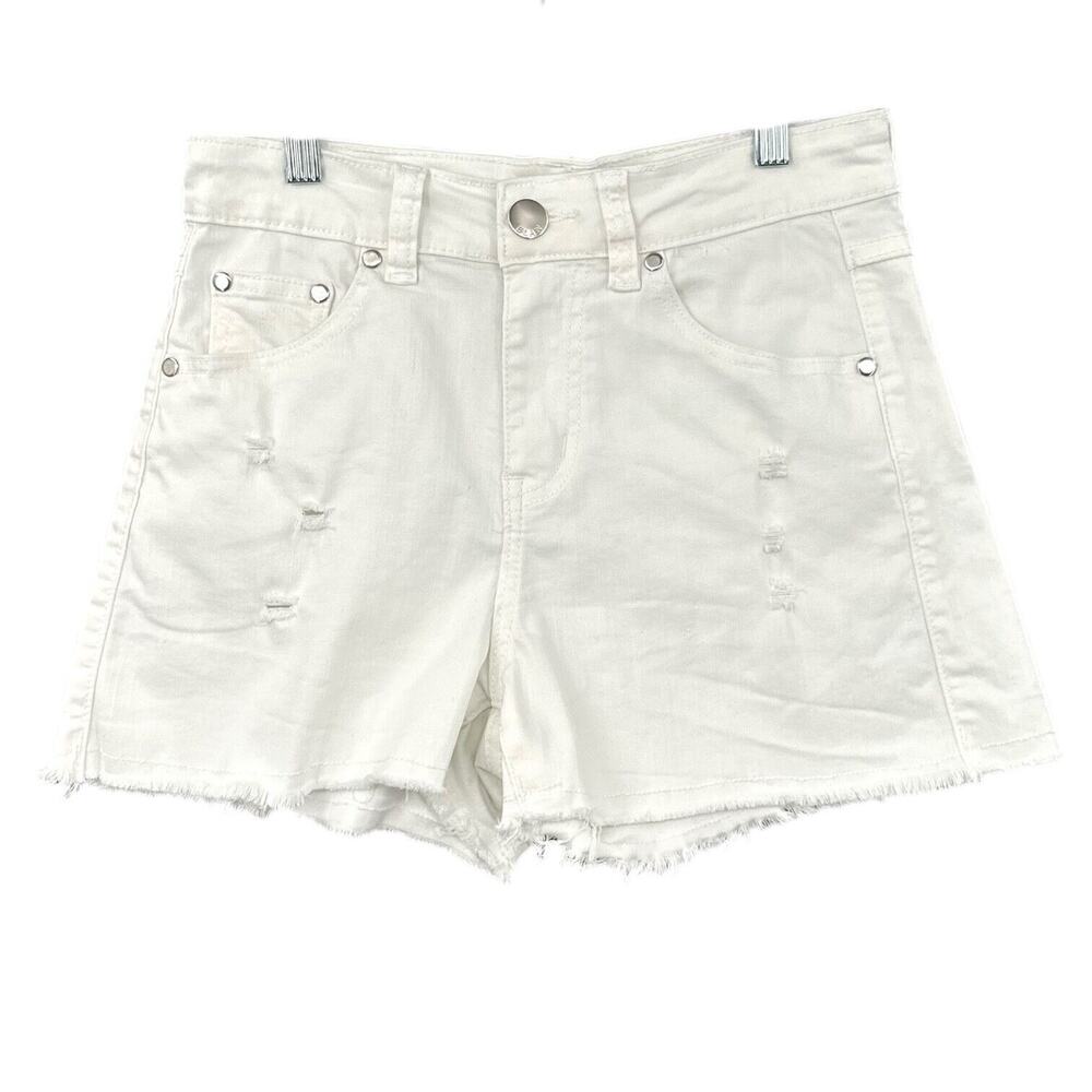 Elan White Distressed High Waisted Frayed Hem Denim Shorts Womens Small